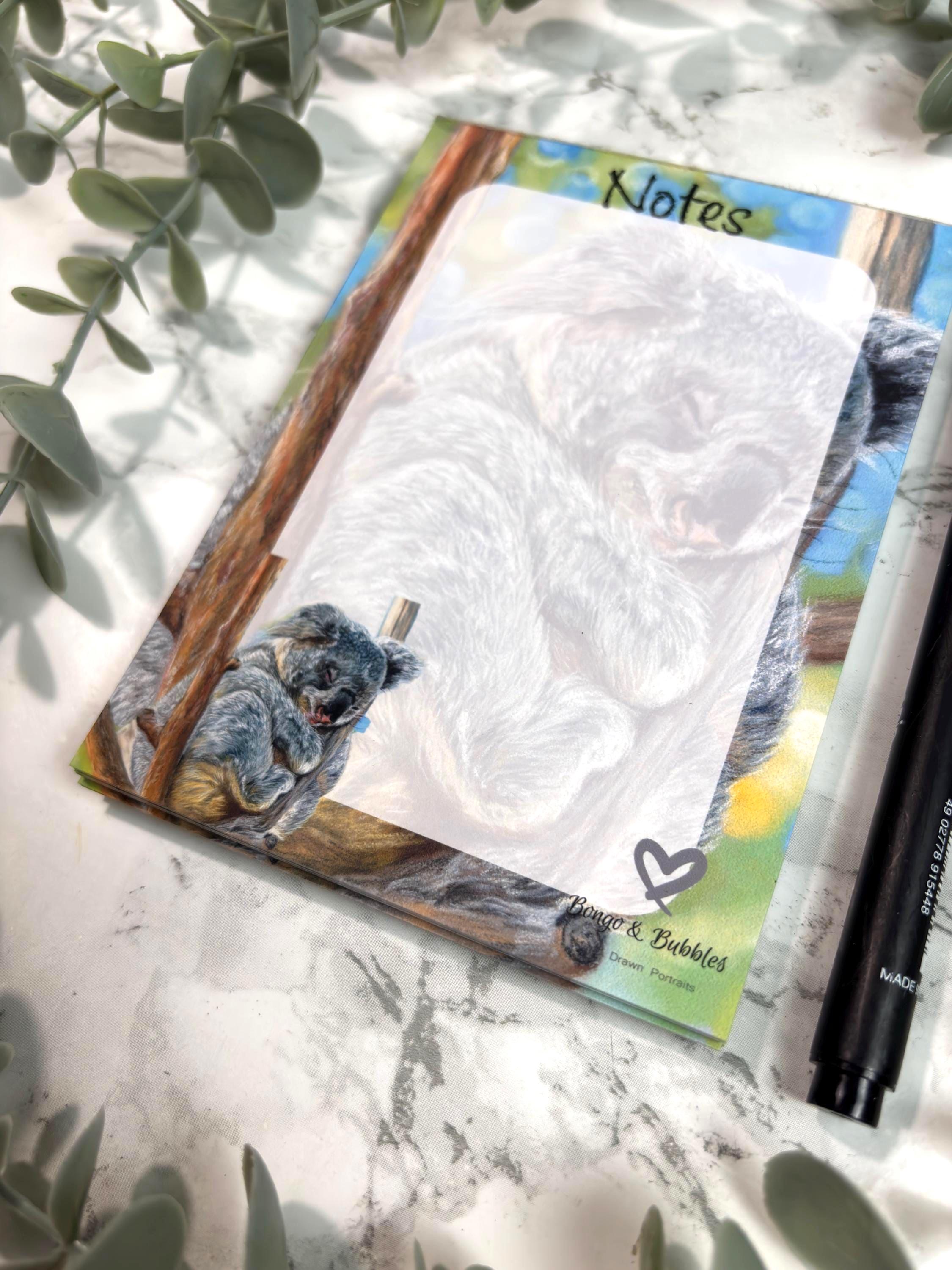 Koala Plain Magnetic Notepad| Plain paper note pad| Pastel drawing design| Stationary| Bear Hug