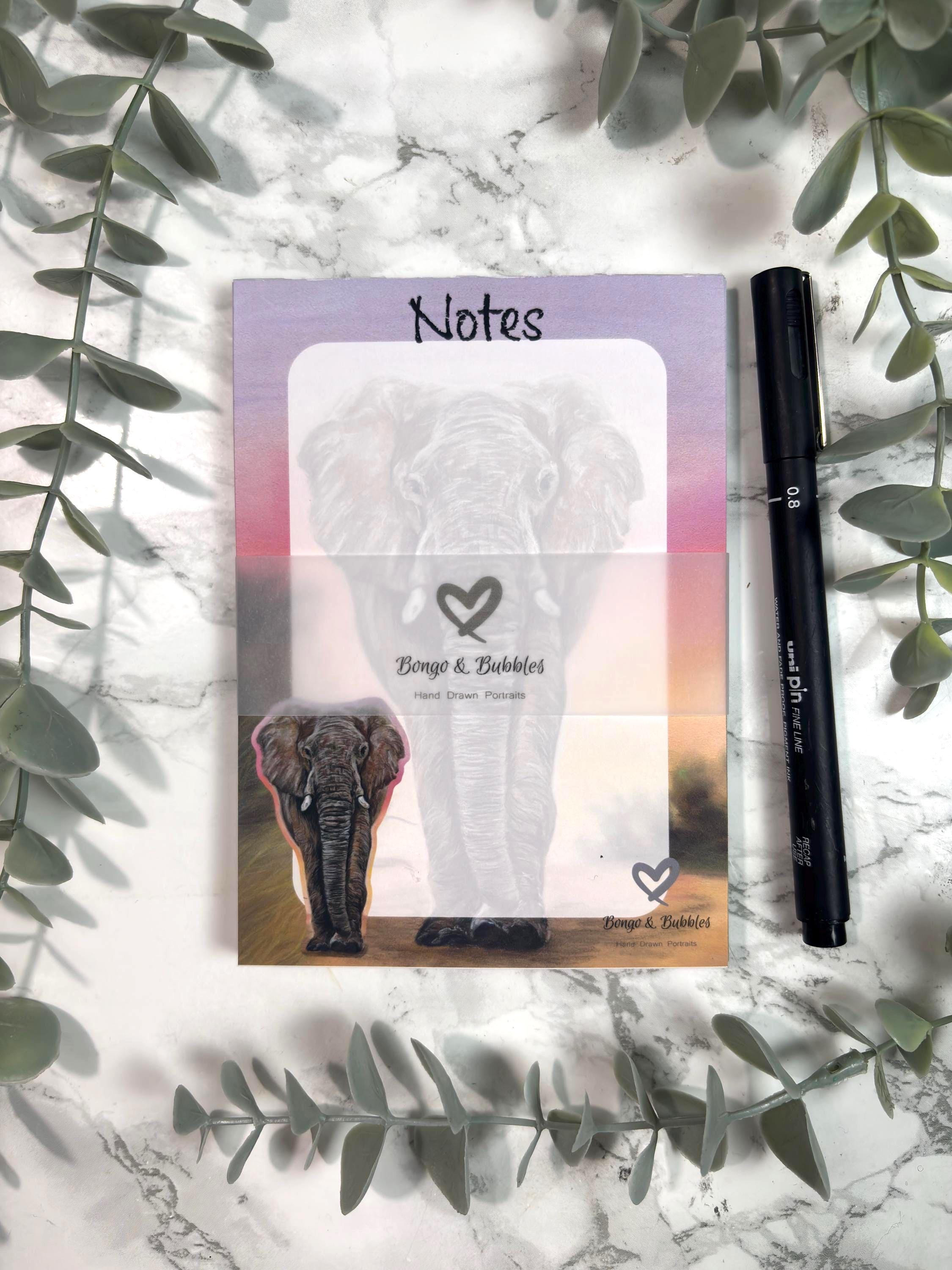 Elephant Plain Magnetic Notepad| Plain paper note pad| Pastel drawing design| Stationary
