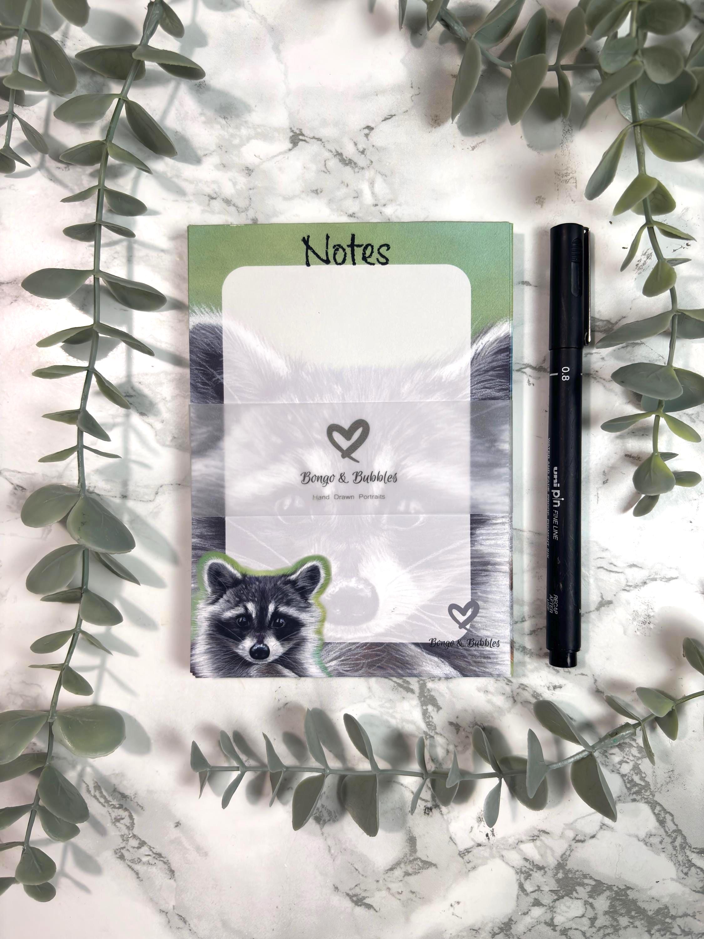Mischievous Racoon Plain Magnetic Notepad| Plain paper note pad| Pastel drawing design| Stationary
