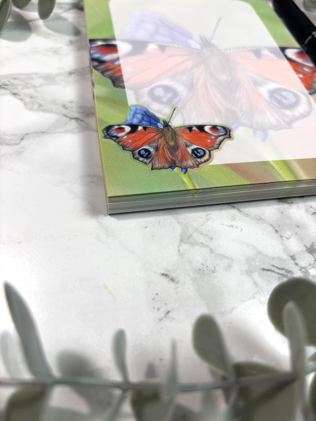 Peacock Butterfly Notepad | Hand-Drawn Pastel Art, Magnetic Option