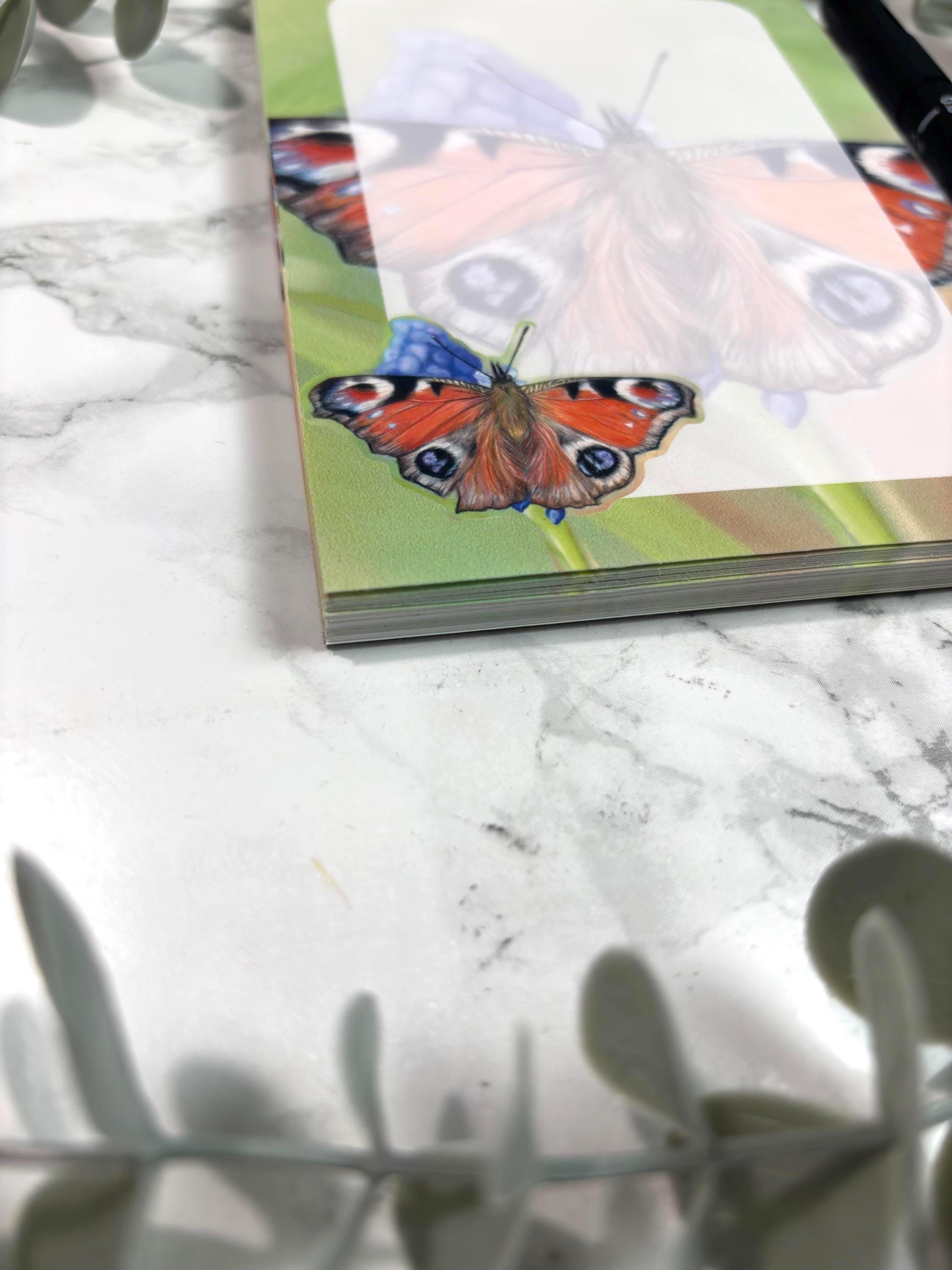 Peacock Butterfly Notepad | Hand-Drawn Pastel Art, Magnetic Option