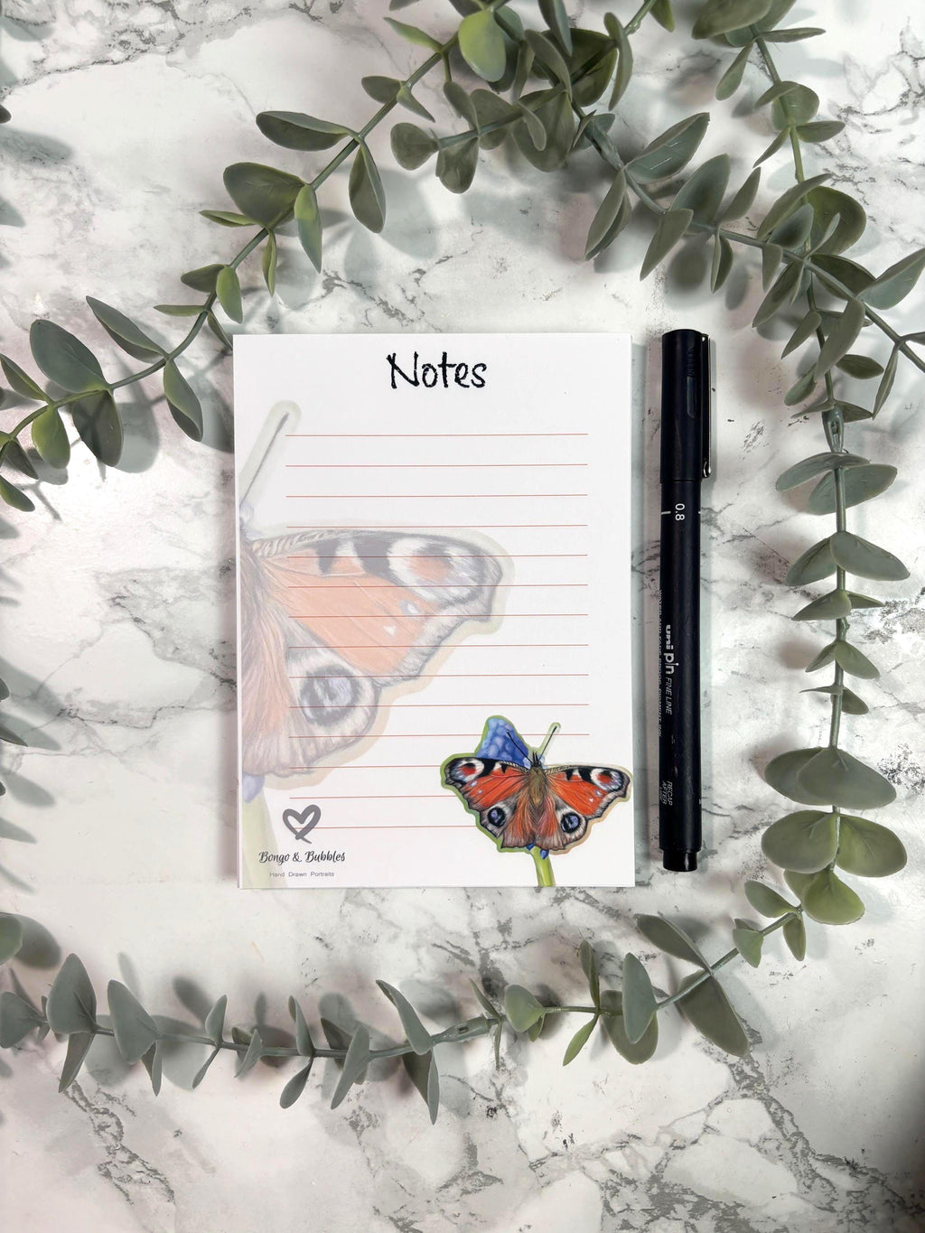 Peacock Butterfly Notepad | Lined Paper, Magnetic To-Do List