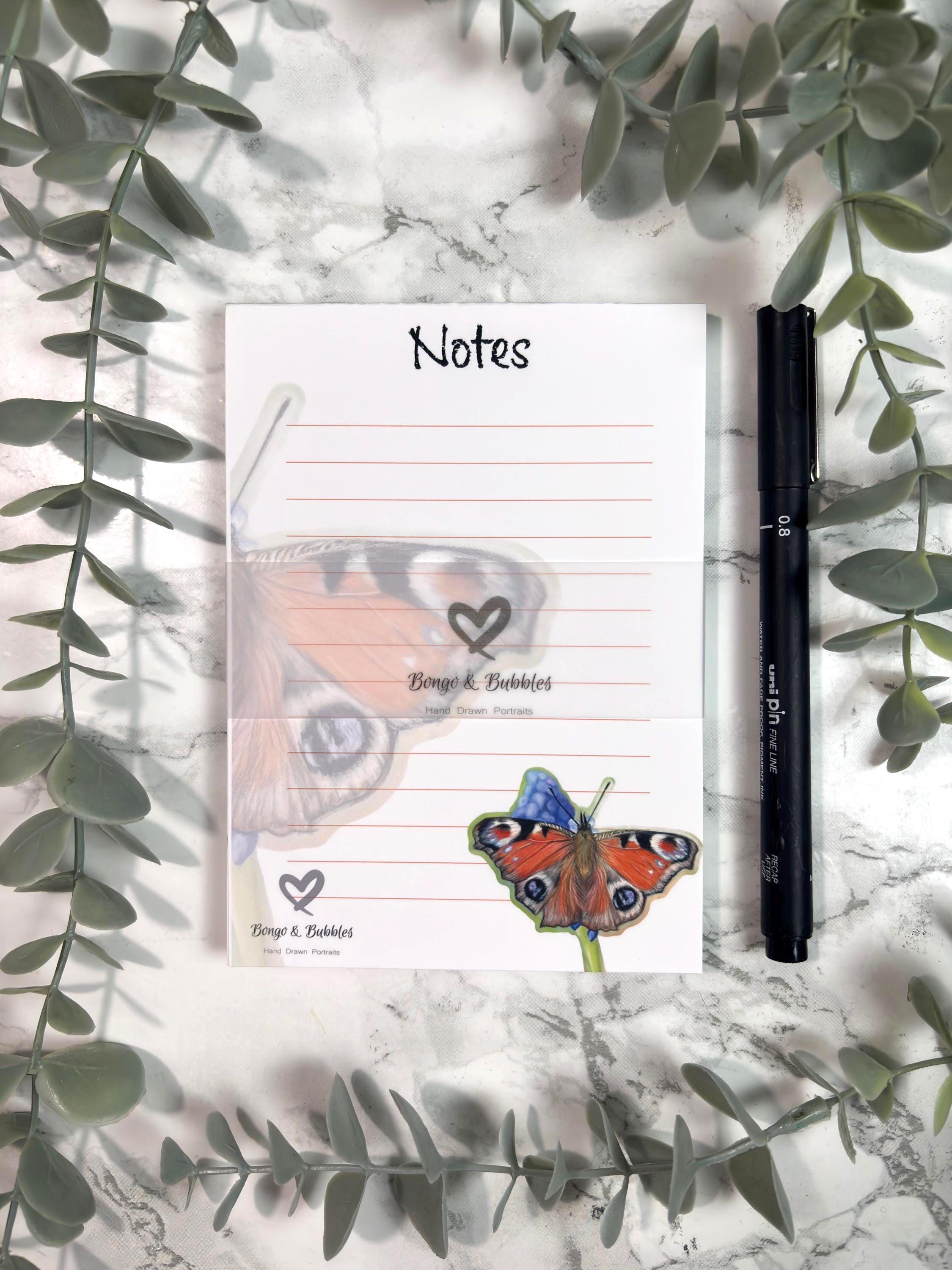 Peacock Butterfly Notepad | Lined Paper, Magnetic To-Do List