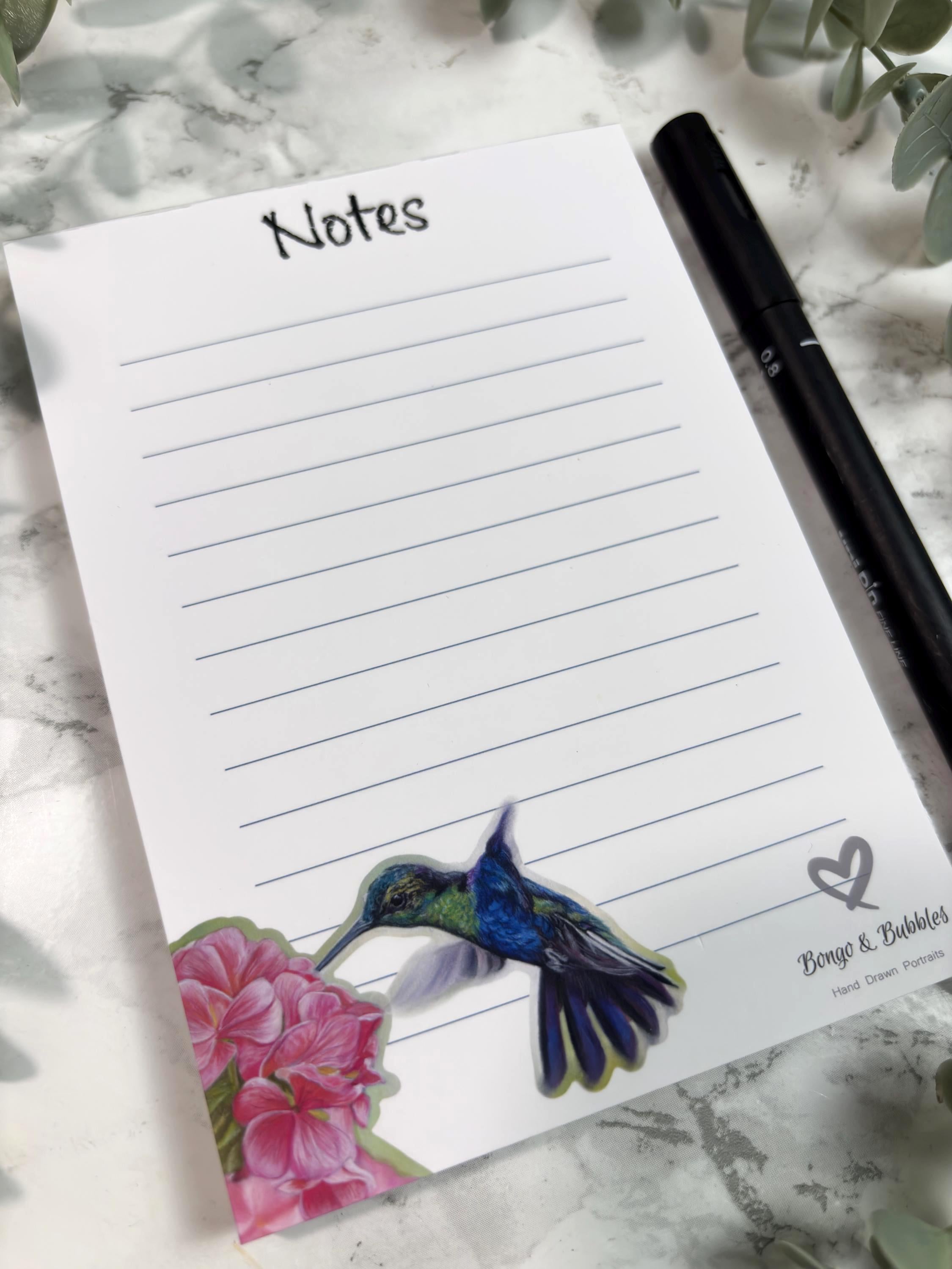 Hummingbird Notepad | Magnetic Lined Paper, Pastel Art