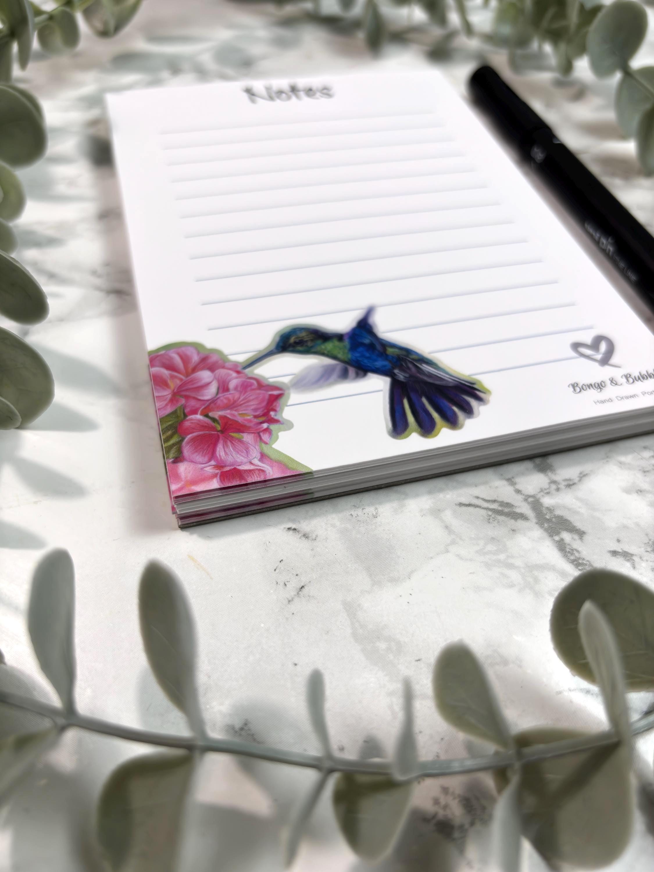 Hummingbird Notepad | Magnetic Lined Paper, Pastel Art