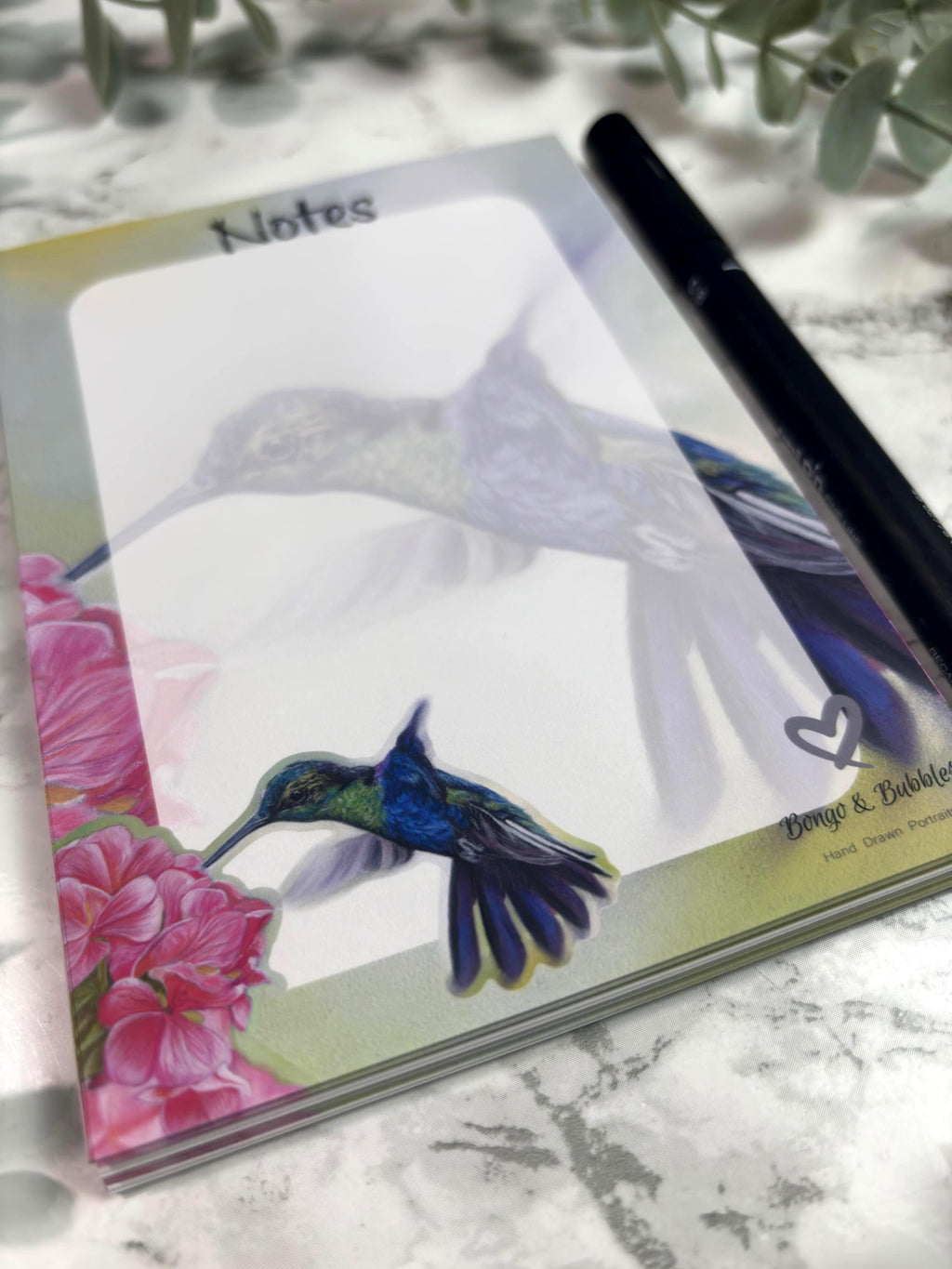 Hummingbird plain magnetic notepad| Plain notes paper pad| Pastel Portrait Design| Bird Stationary|