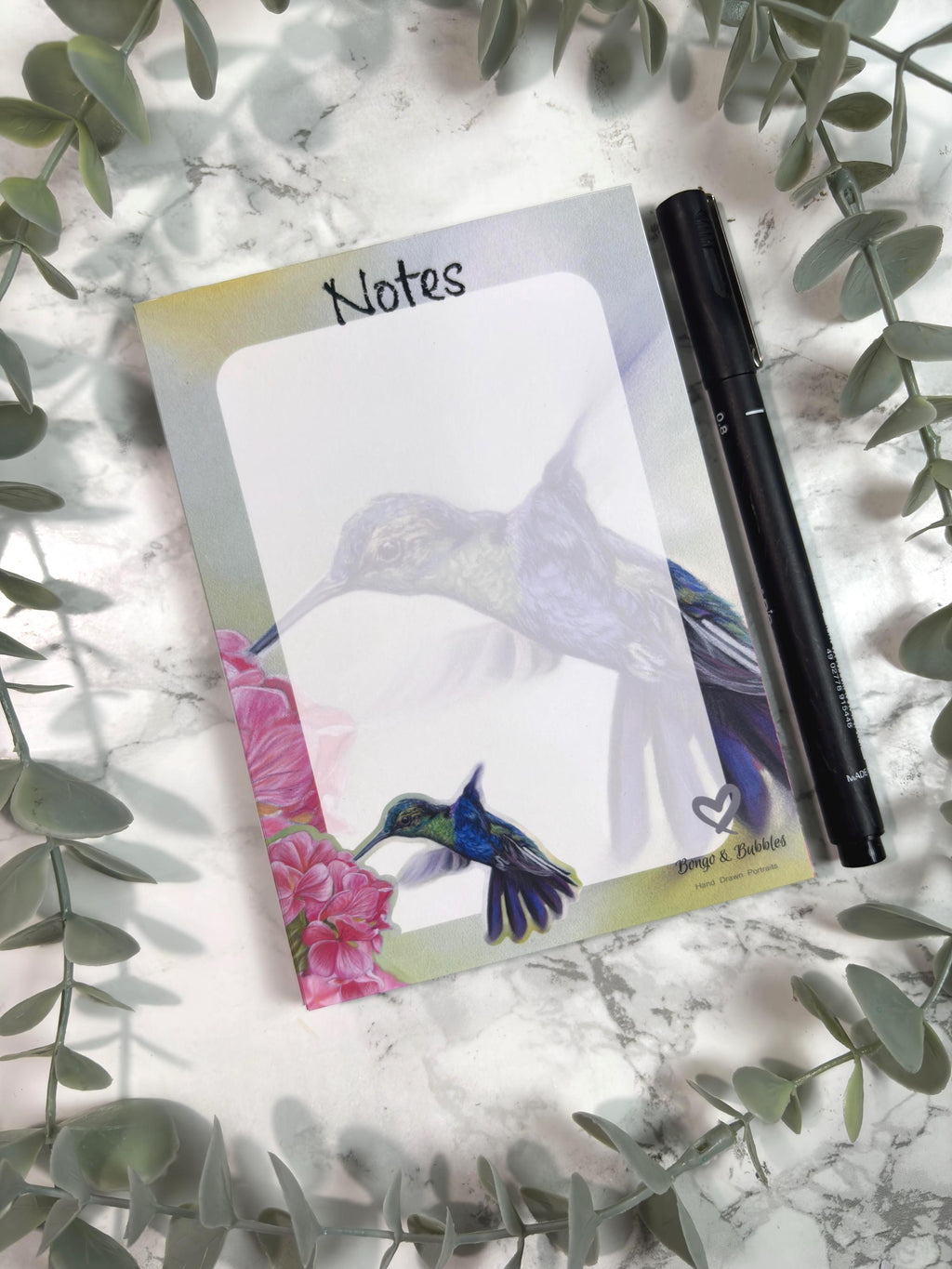 Hummingbird plain magnetic notepad| Plain notes paper pad| Pastel Portrait Design| Bird Stationary|