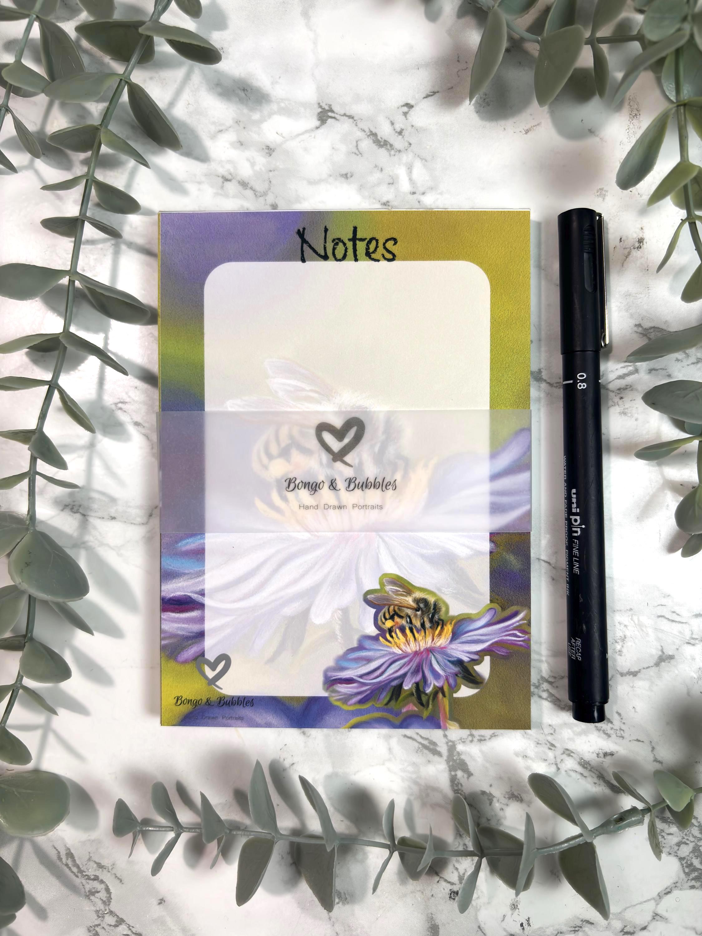 Honey Bee Notepad | Pastel Floral Design, Magnetic Option