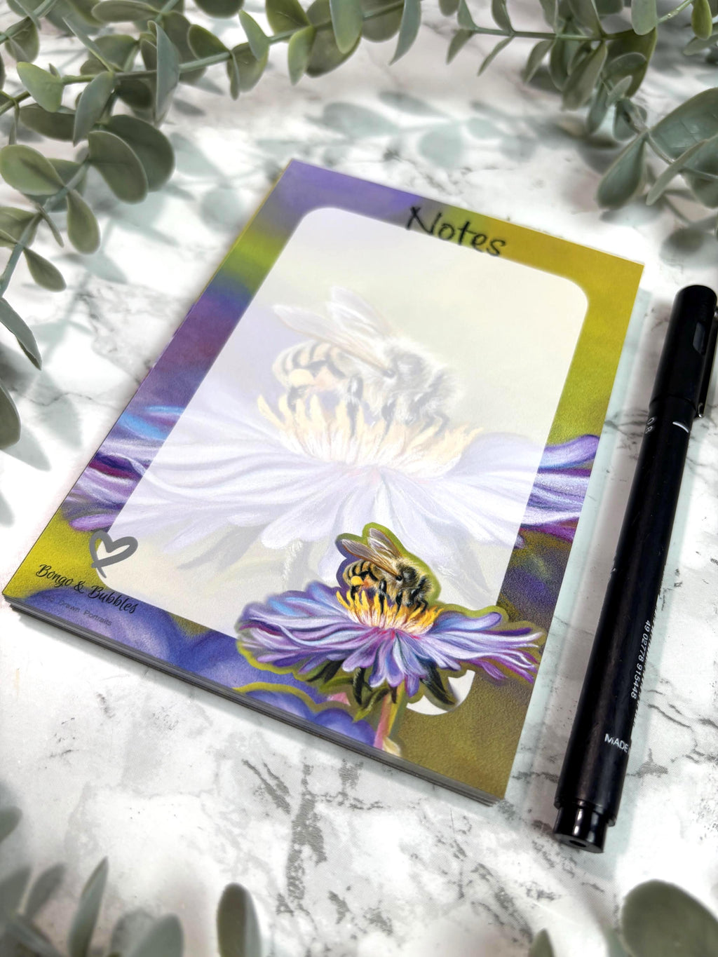 Honey Bee Notepad | Pastel Floral Design, Magnetic Option