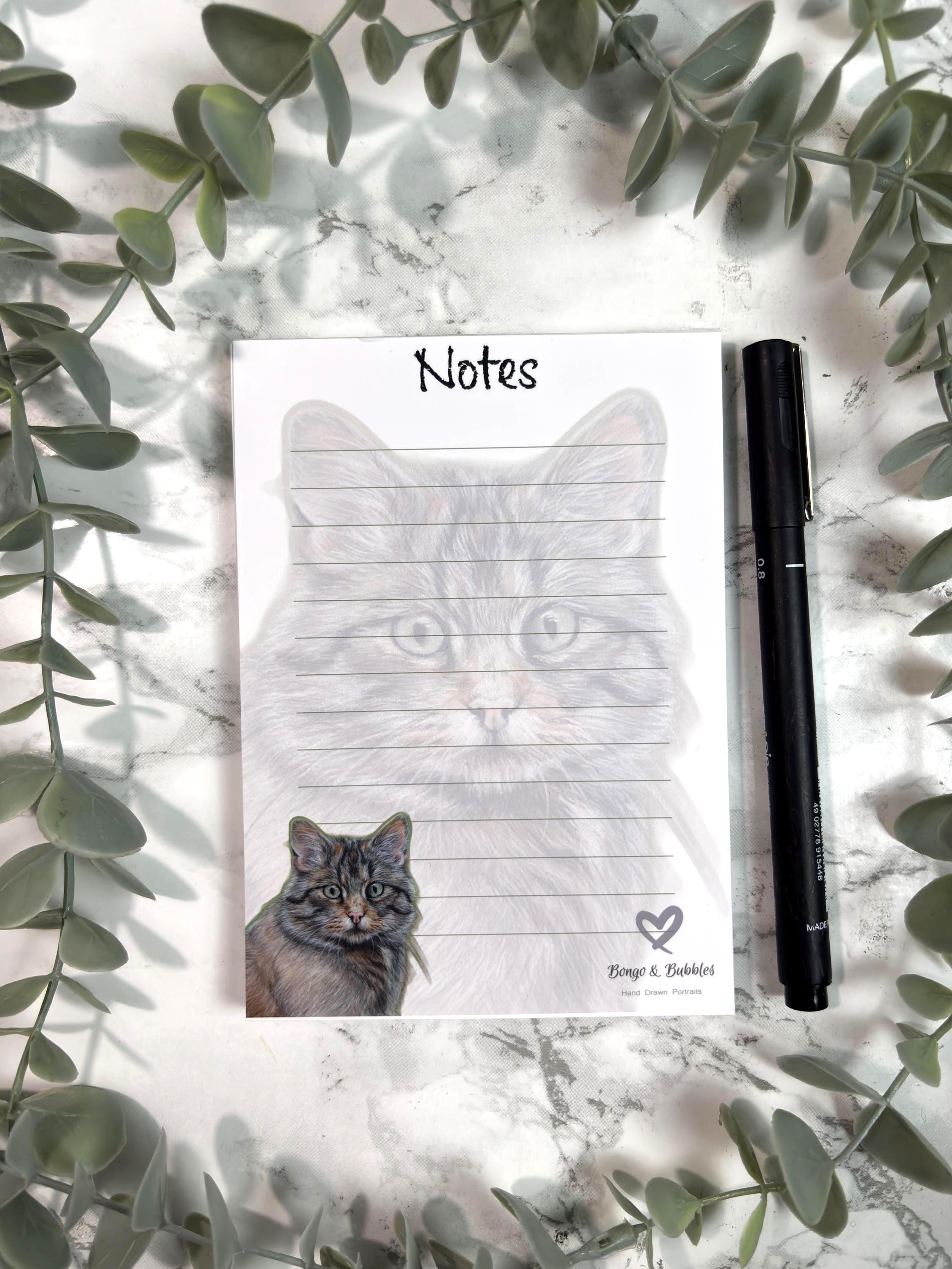European Wildcat Lined Magnetic Notepad| Lined paper note pad| Pastel drawing design| Cat Stationary