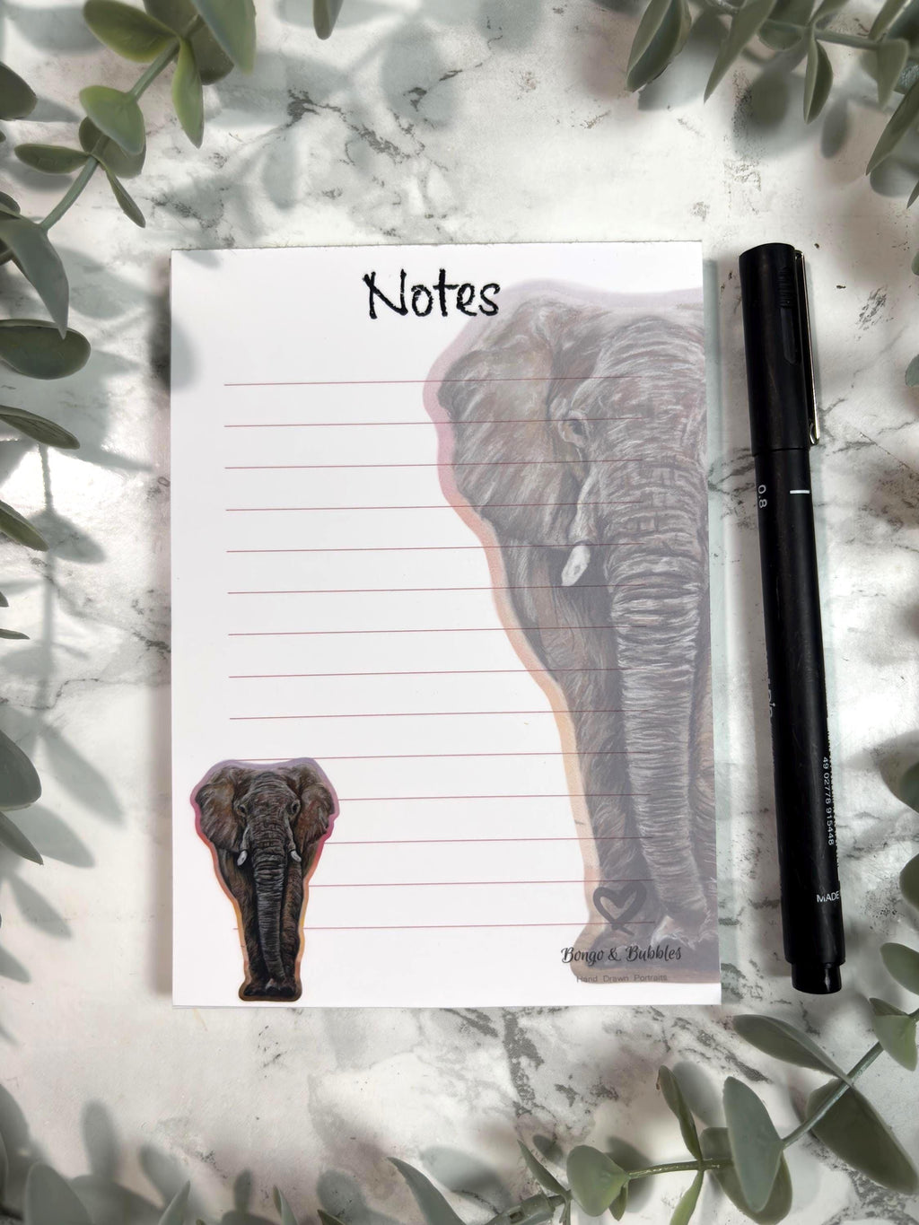 Elegant Elephant Lined Magnetic Notepad| Lined paper note pad| Pastel drawing design| Stationary