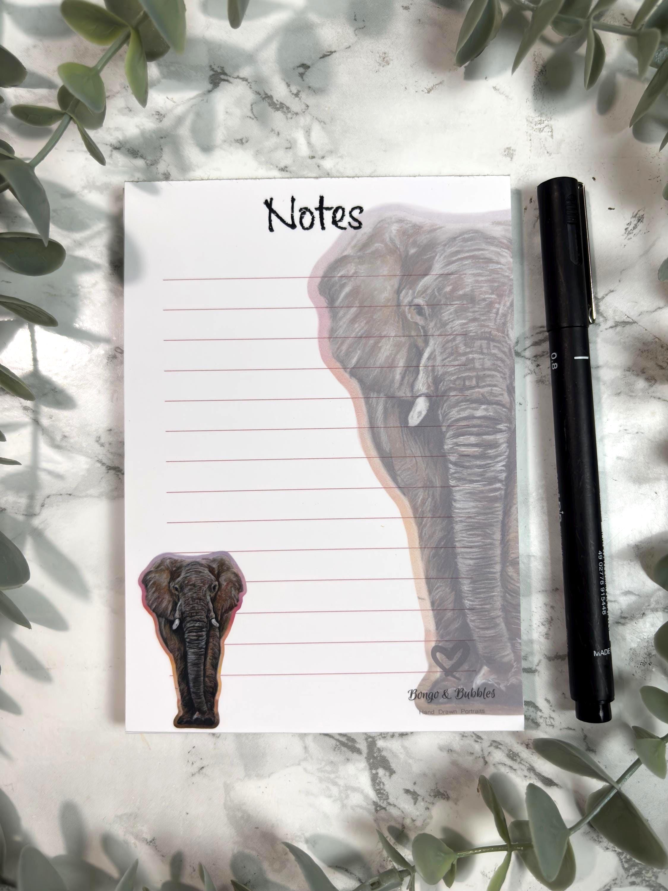 Elegant Elephant Lined Magnetic Notepad| Lined paper note pad| Pastel drawing design| Stationary