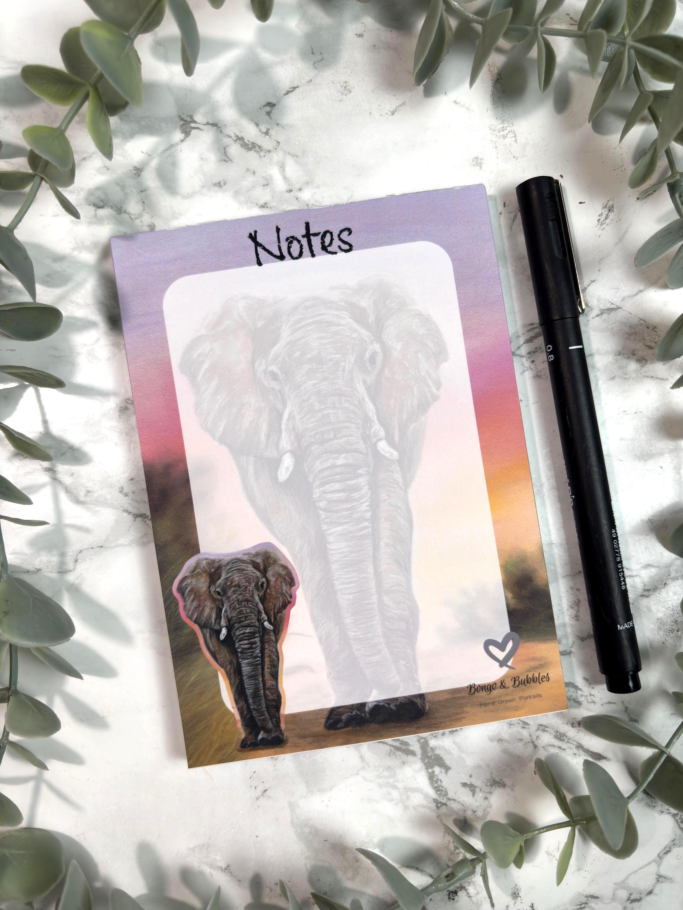 Elephant Plain Magnetic Notepad| Plain paper note pad| Pastel drawing design| Stationary