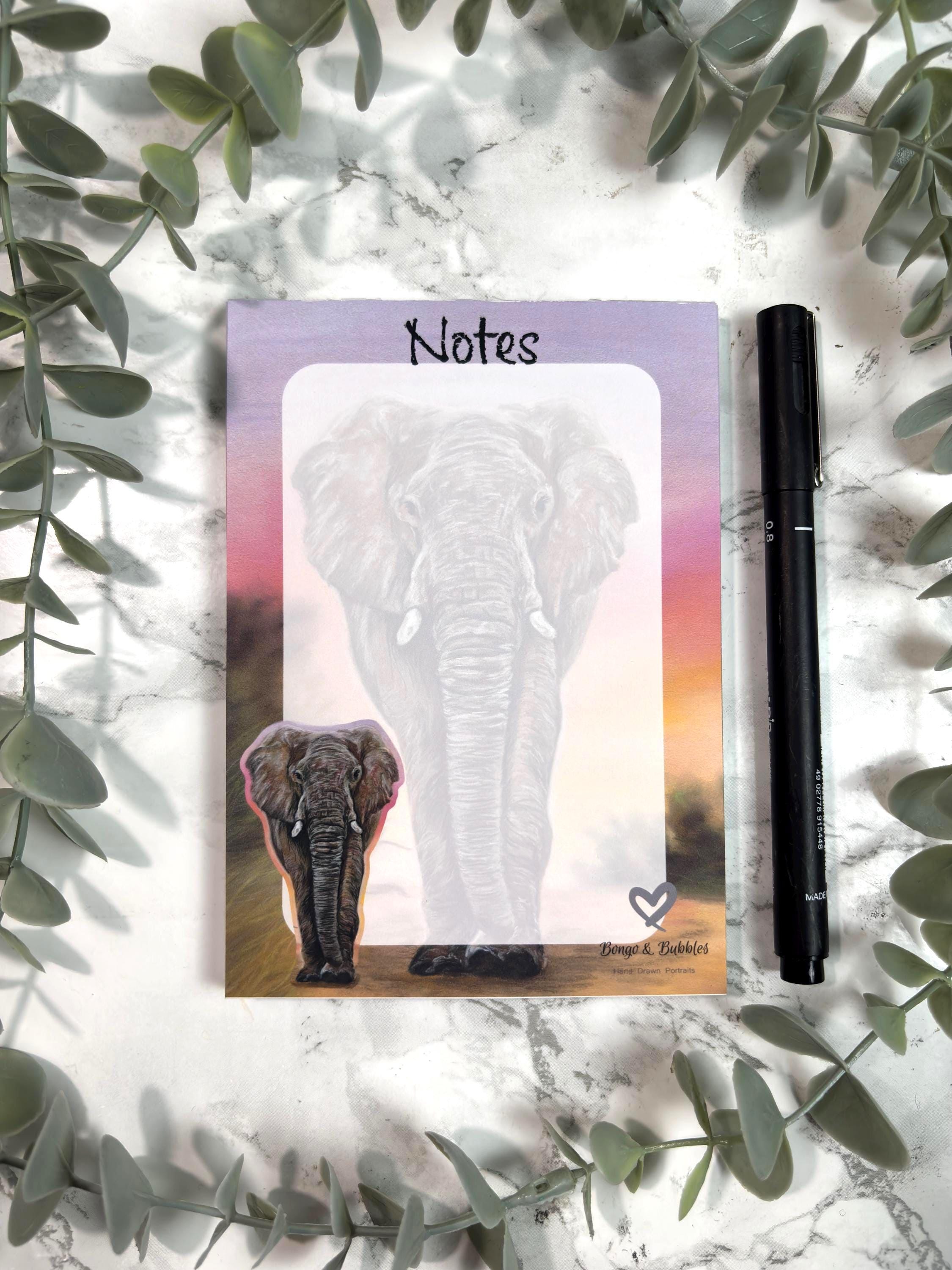 Elephant Plain Magnetic Notepad| Plain paper note pad| Pastel drawing design| Stationary
