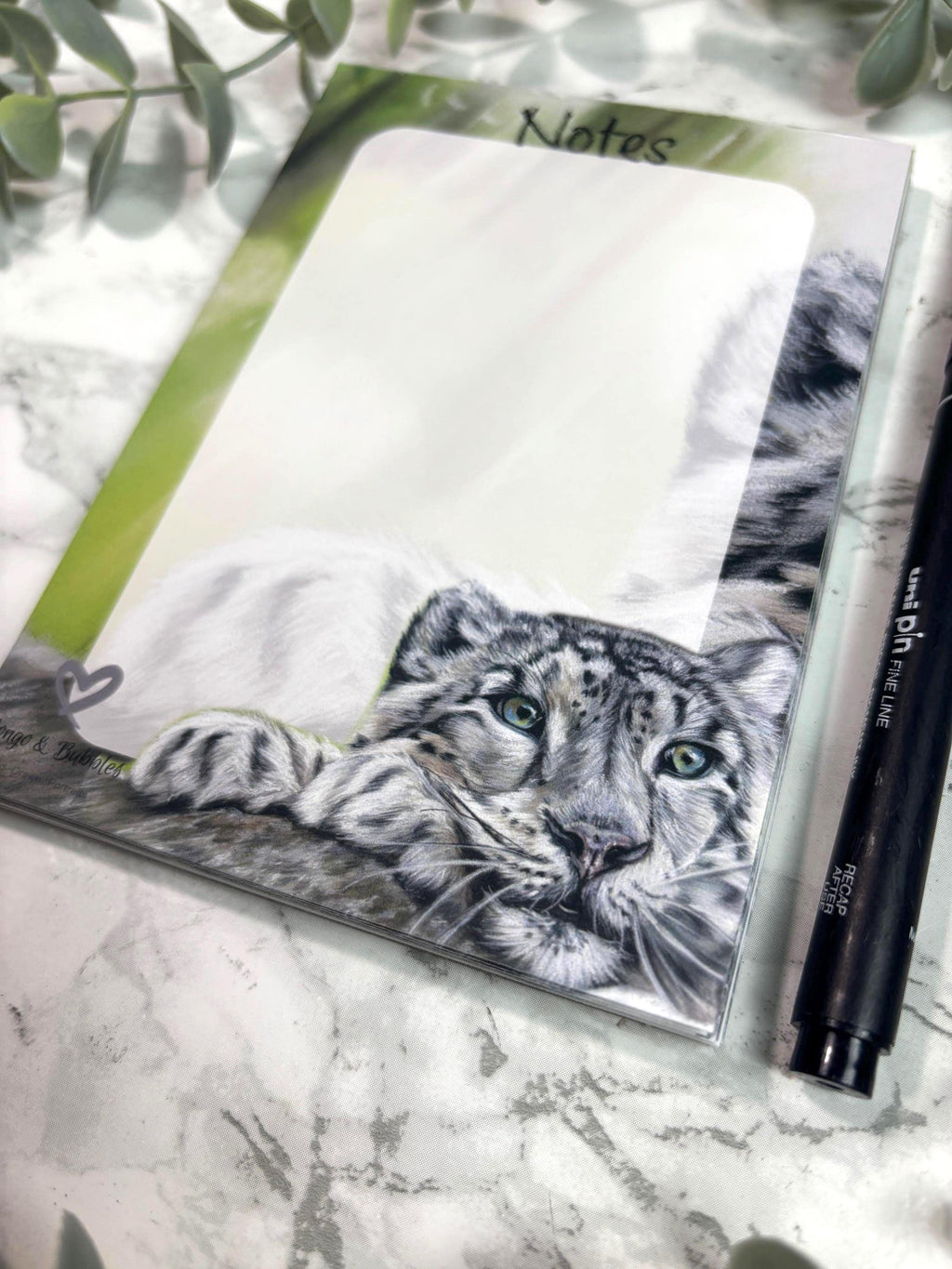 Snow Leopard Notepad | Hand-Drawn Pastel Portrait, Magnetic Option