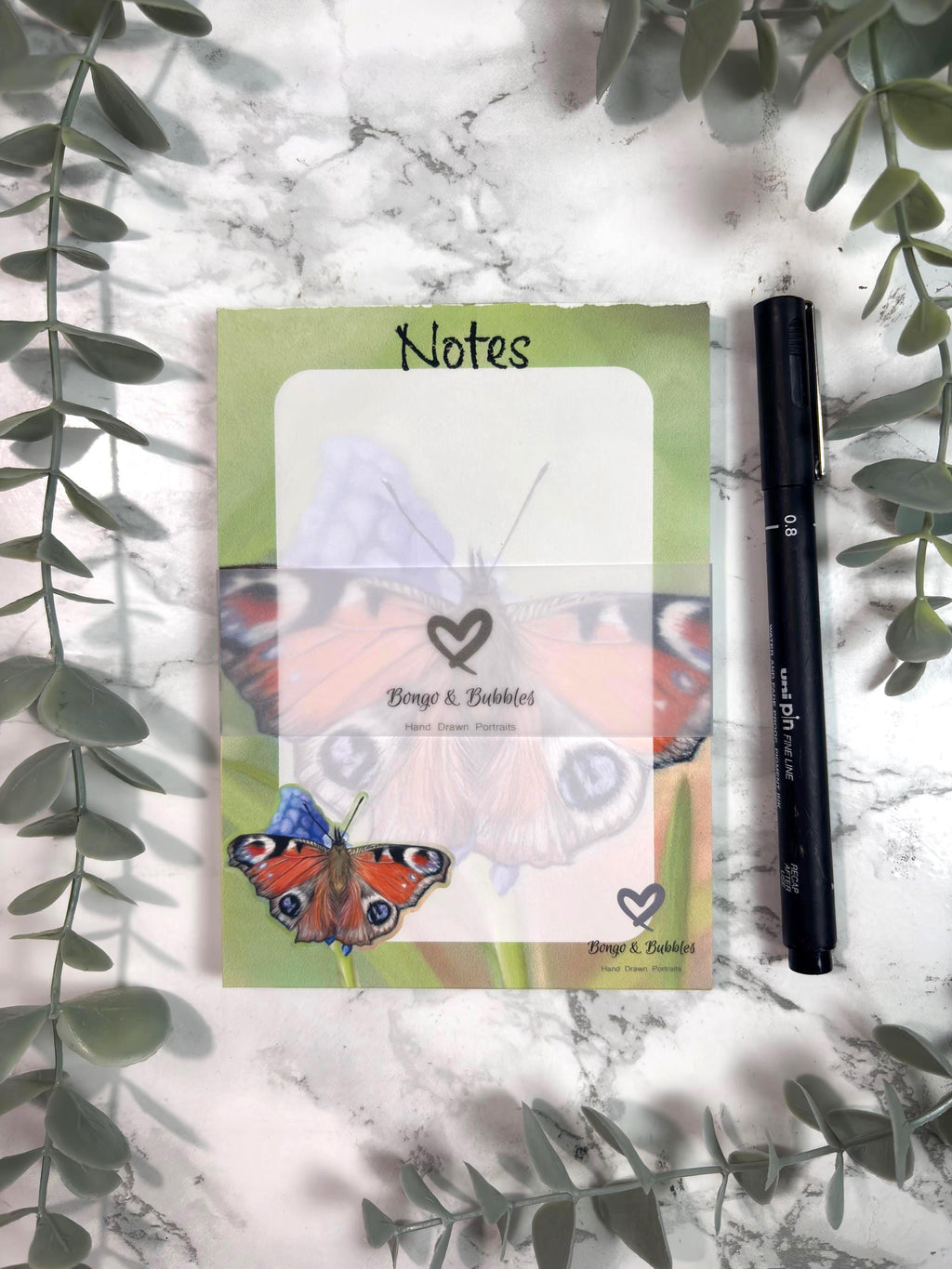 Peacock Butterfly Notepad | Hand-Drawn Pastel Art, Magnetic Option