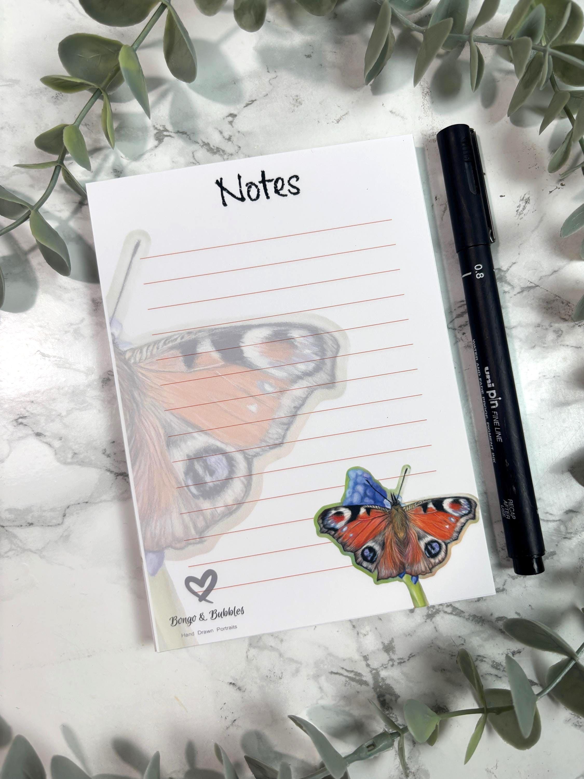 Peacock Butterfly Notepad | Lined Paper, Magnetic To-Do List