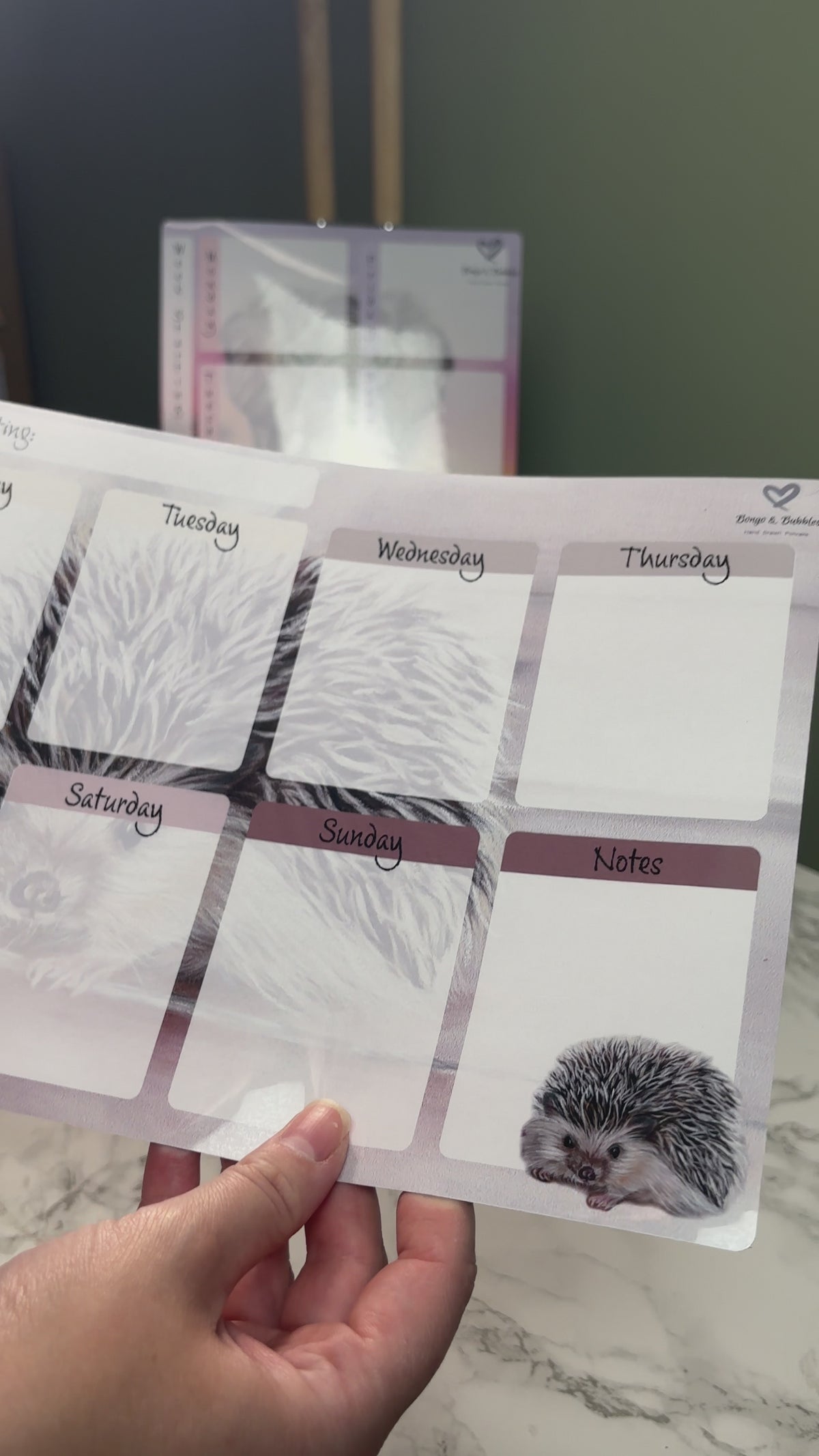 A4 Magnetic Weekly Planner Whiteboard – Hedgehog Fridge & Surface Organiser